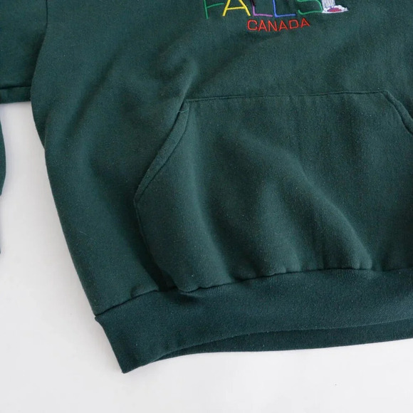 Vintage 90S Niagara Falls Canada Embroidered Green Boxy Fit Pullover Sweatshirt - Picture 6 of 9